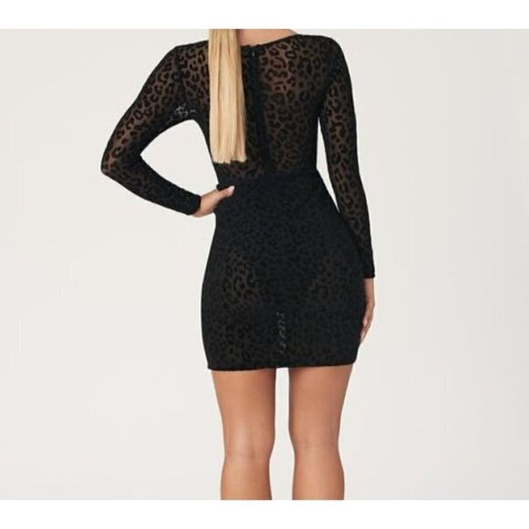 NWT Meshki black seara devore long sleeve corset top leopard mini dress size XS - Picture 4 of 13